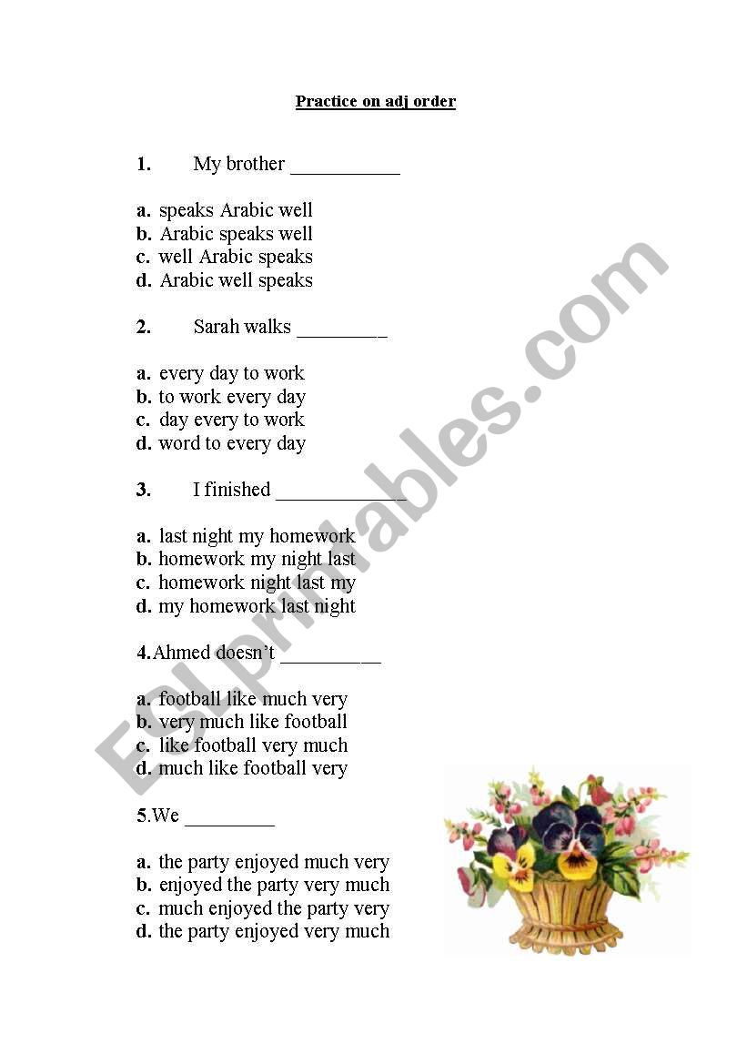 adjective order worksheet