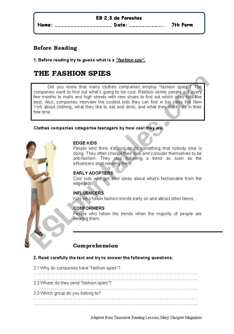 Fashion spies worksheet