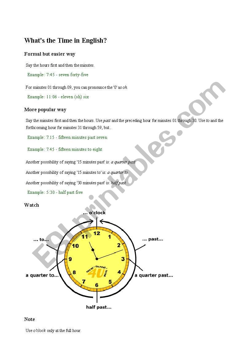 The hour worksheet