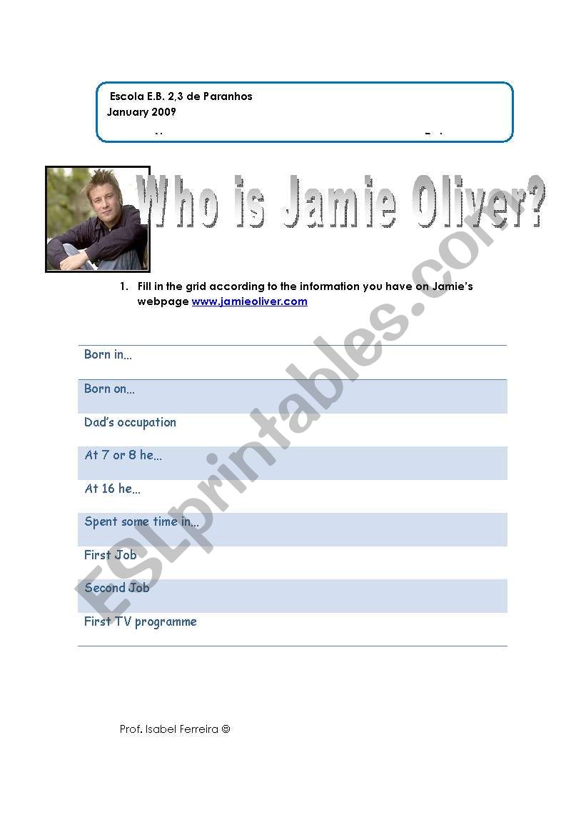 Who is Jamie Oliver? worksheet