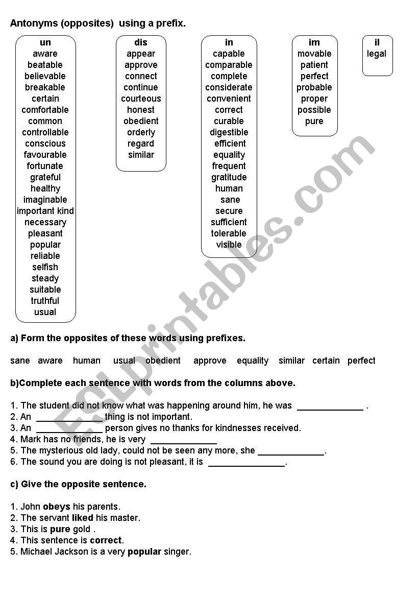 prefixes worksheet