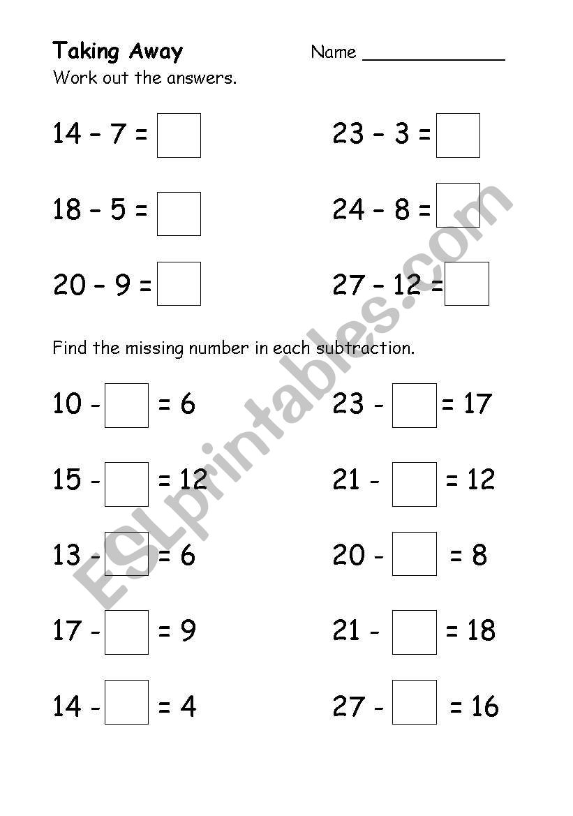 Take away Mix  worksheet