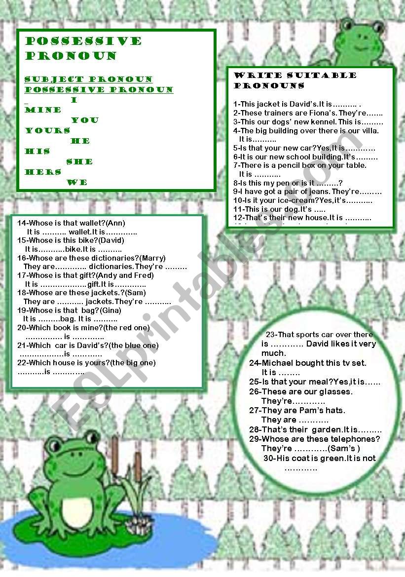 POSSESSIVE PRONOUNS worksheet