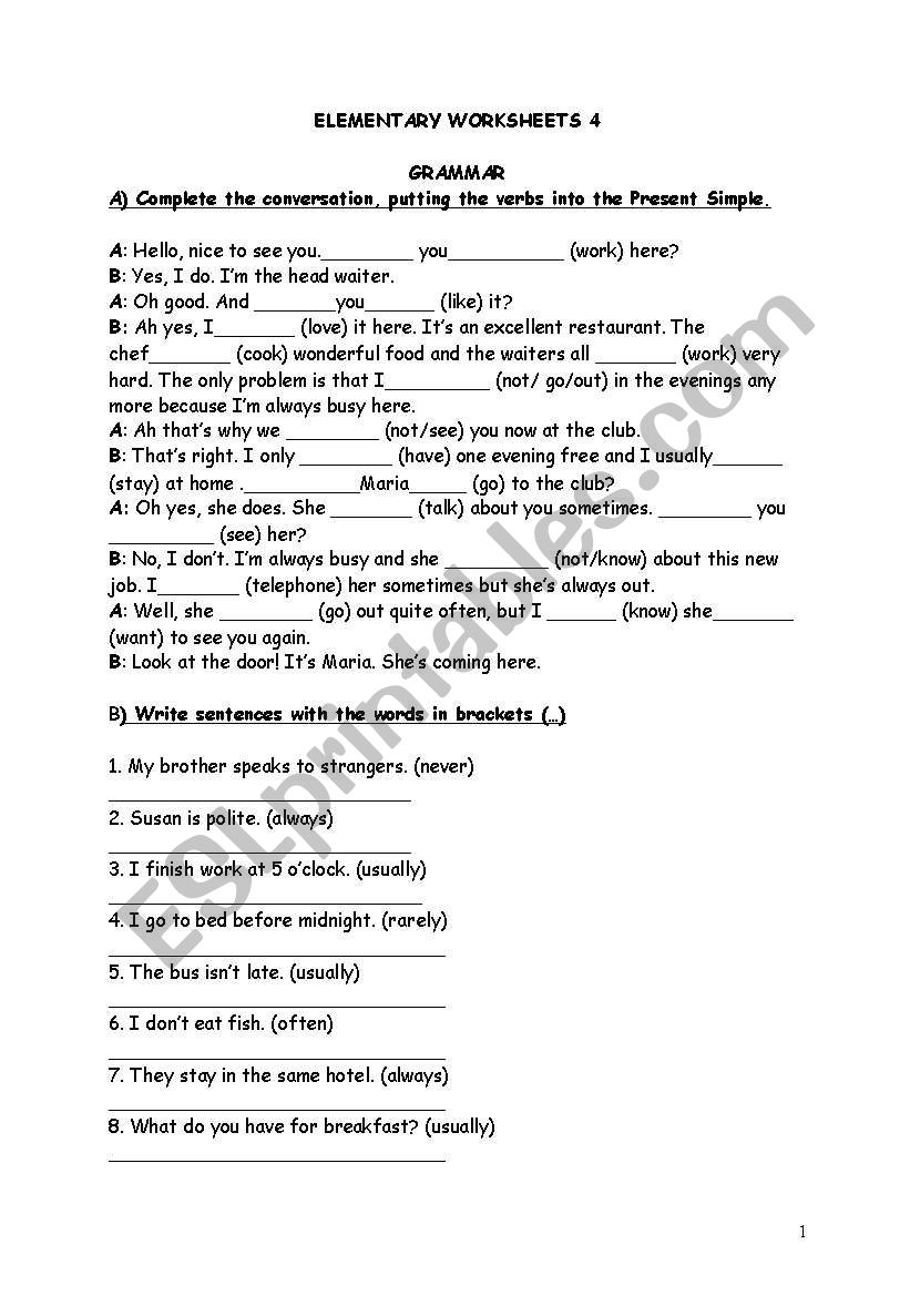 present simple worksheet