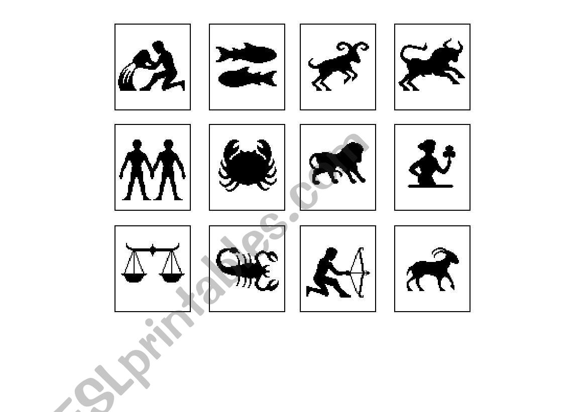 Zodiac Signs - Memory game worksheet