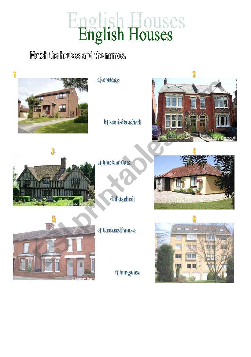 English houses worksheet