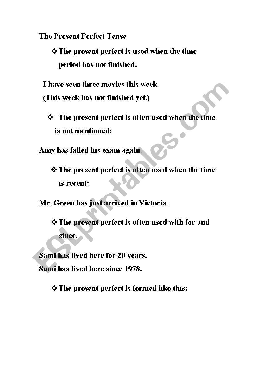 present perfect worksheet