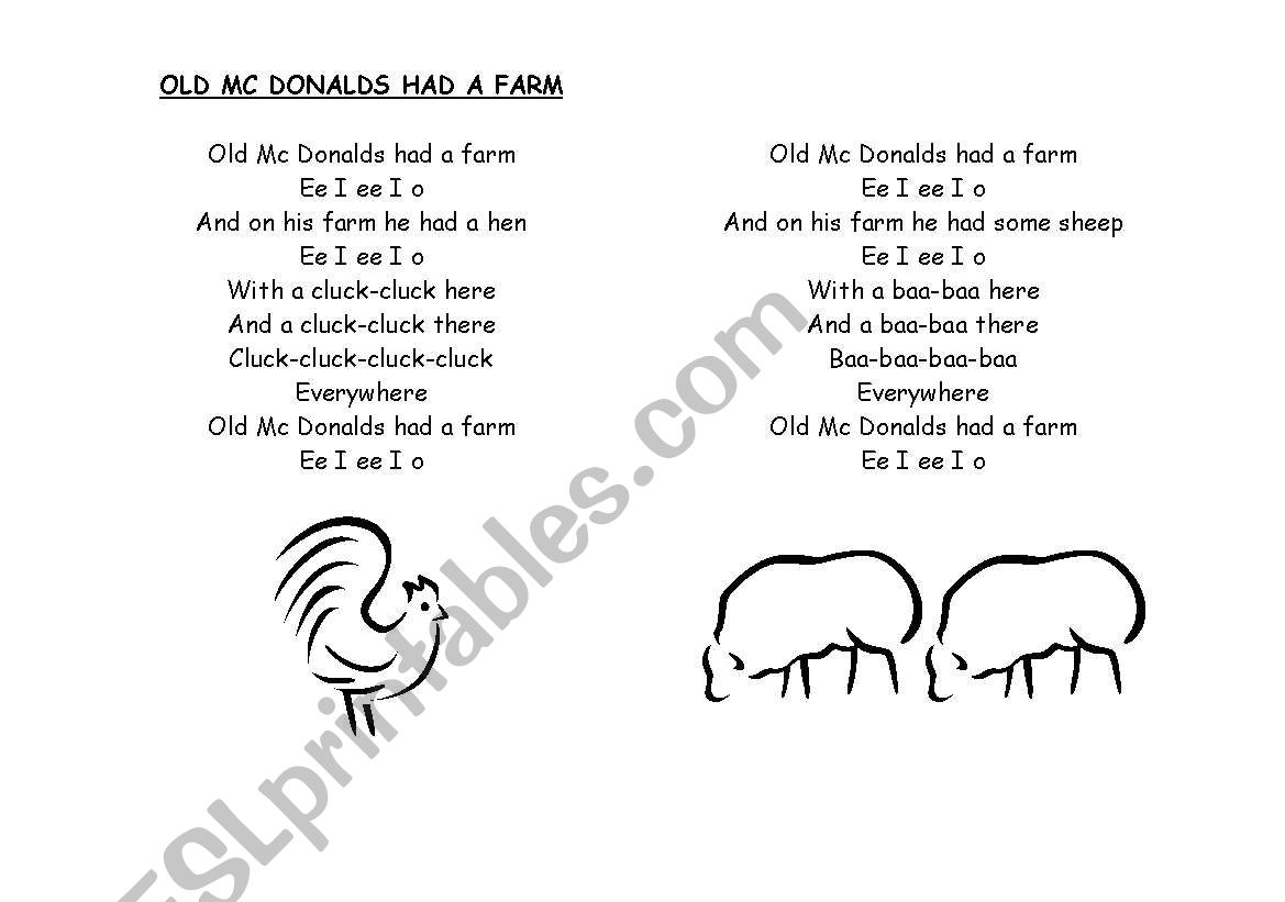 Old Mac donalds had a farm worksheet