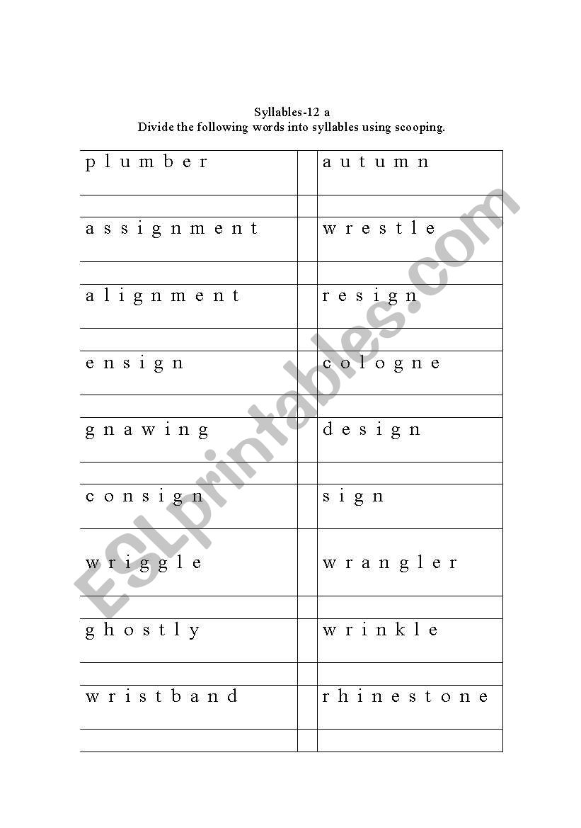 Syllable Division worksheet