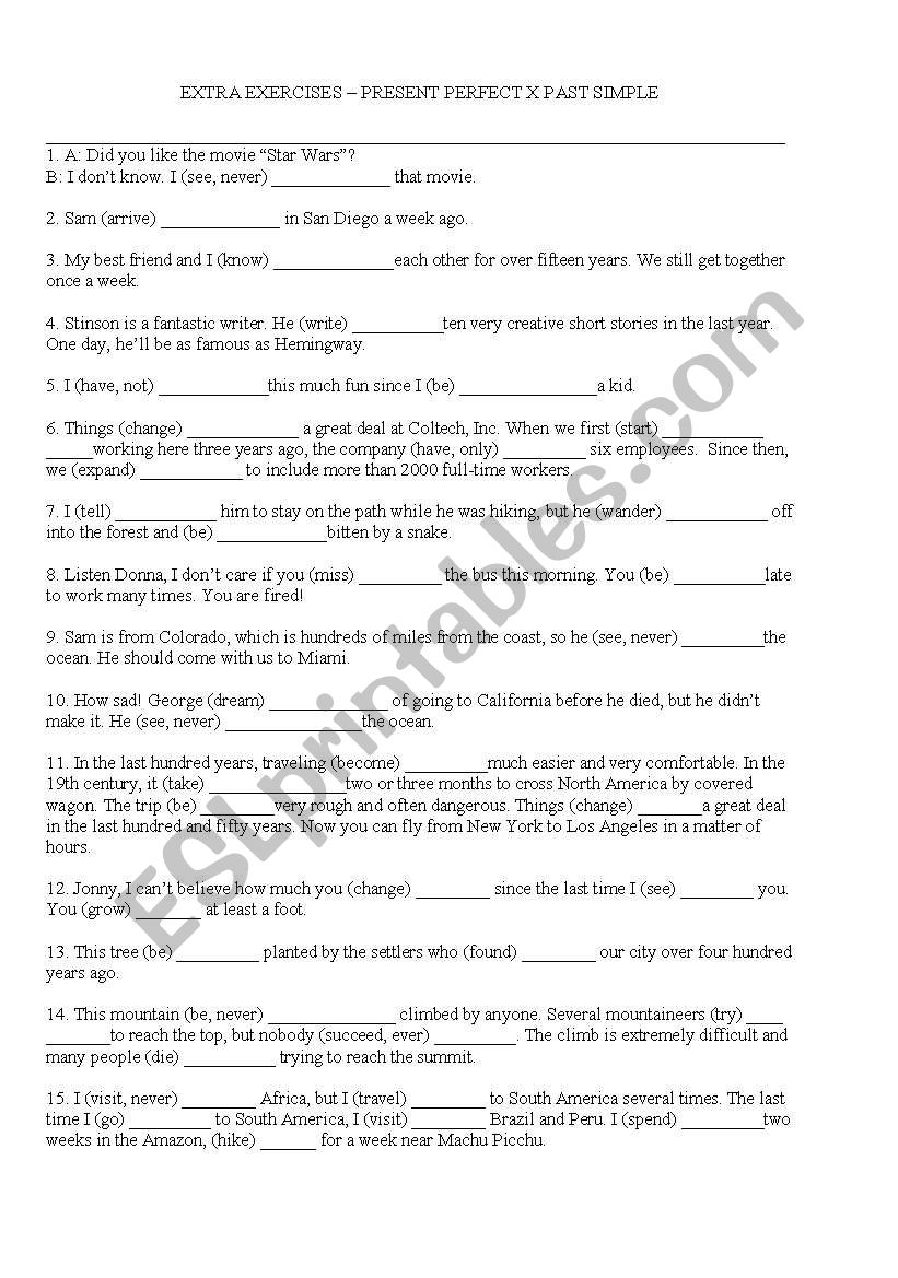 Extra Exercises - Present Perfect x Past Simple