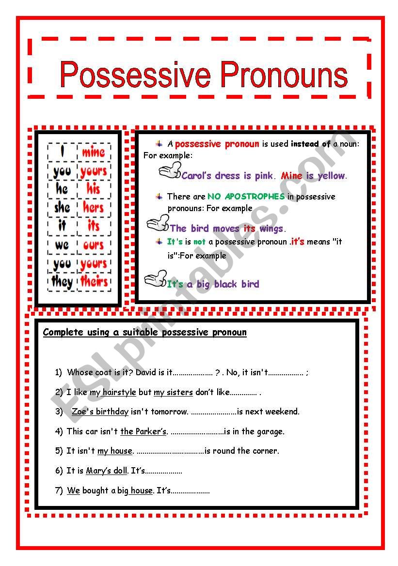 Possessive pronouns worksheet