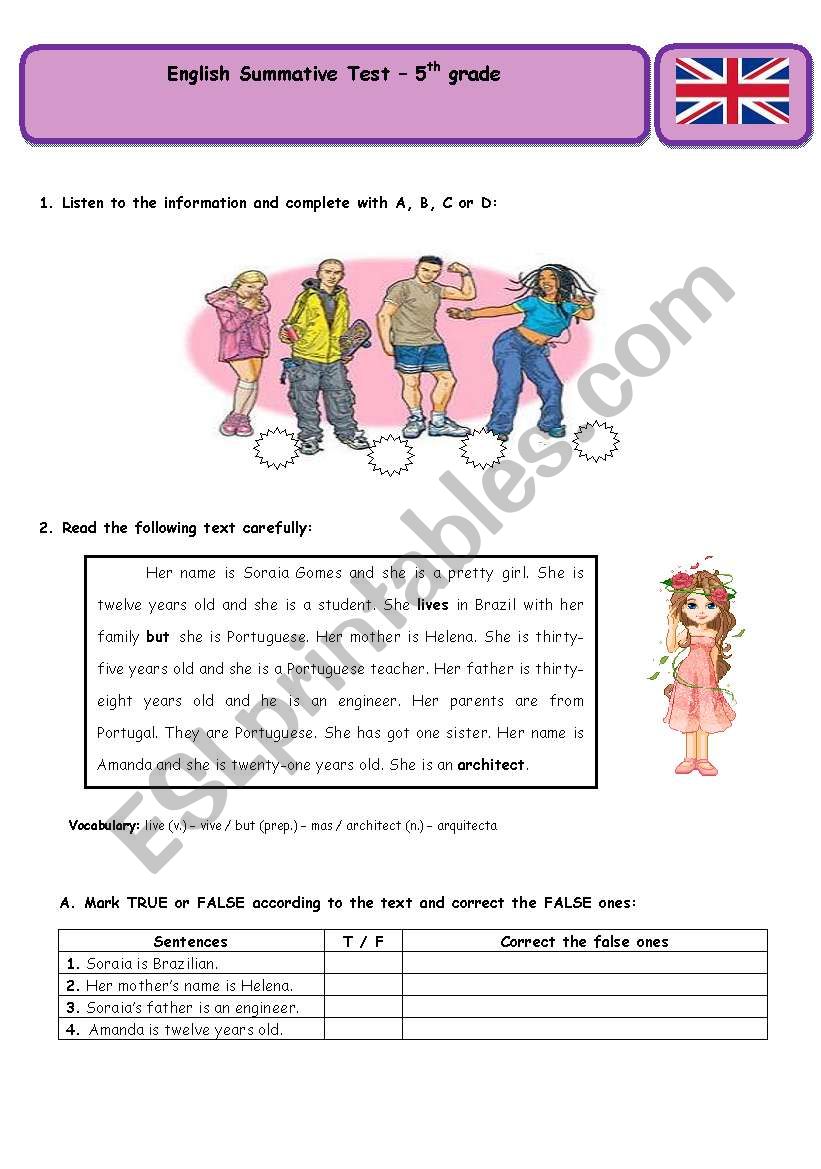 Test 5th grade worksheet