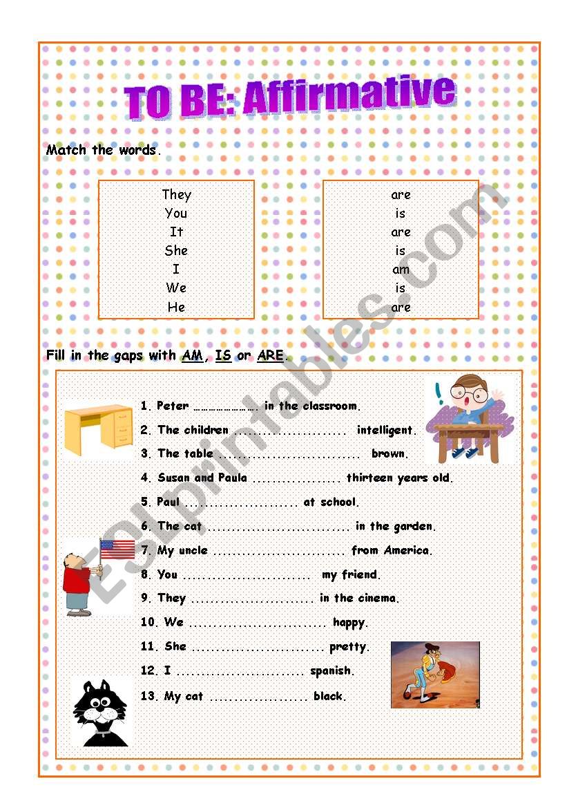 Verb To Be Affirmative Exercises