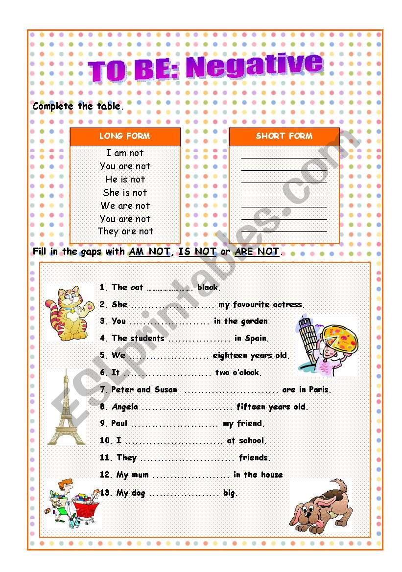 negative-verb-to-be-worksheets