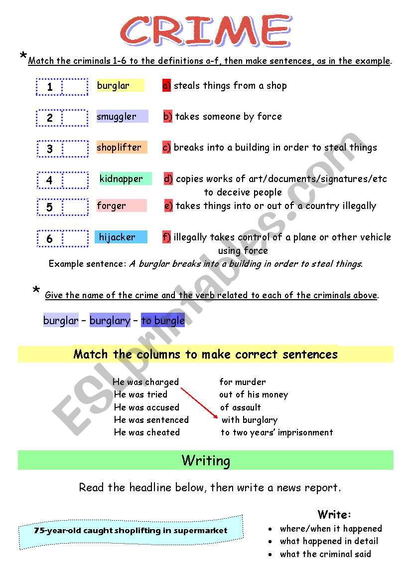 Crimes & Criminals (+keys) worksheet