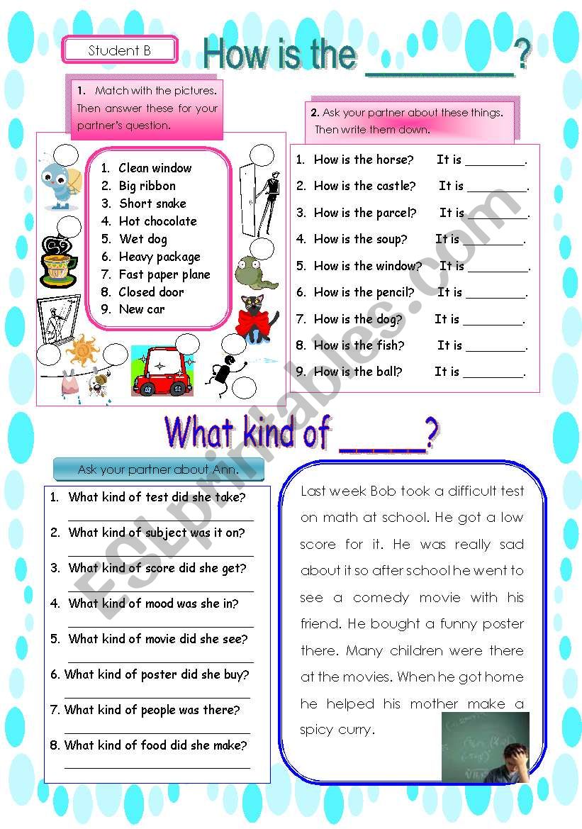 Pair work conversation sheet using adjectives2