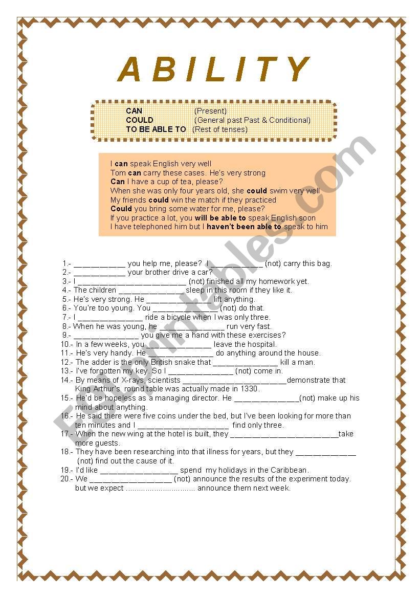 Modals  - Ability worksheet