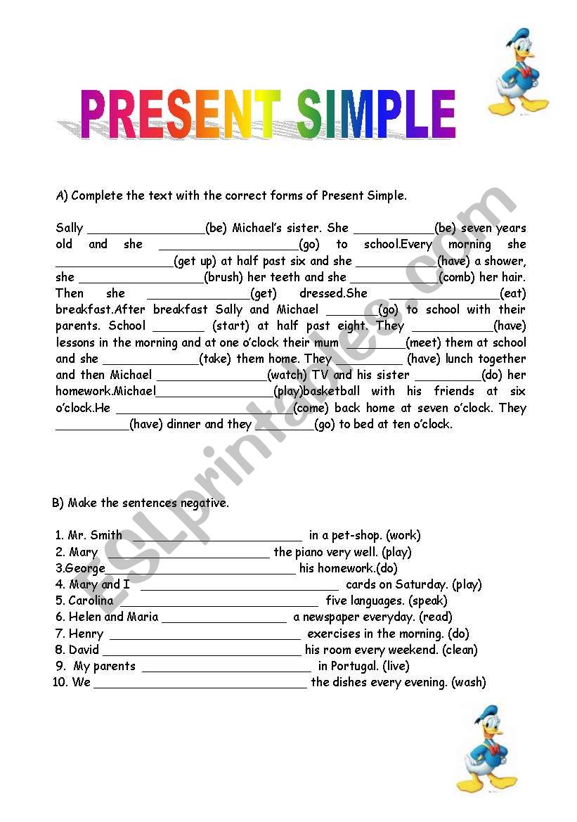 present simple worksheet