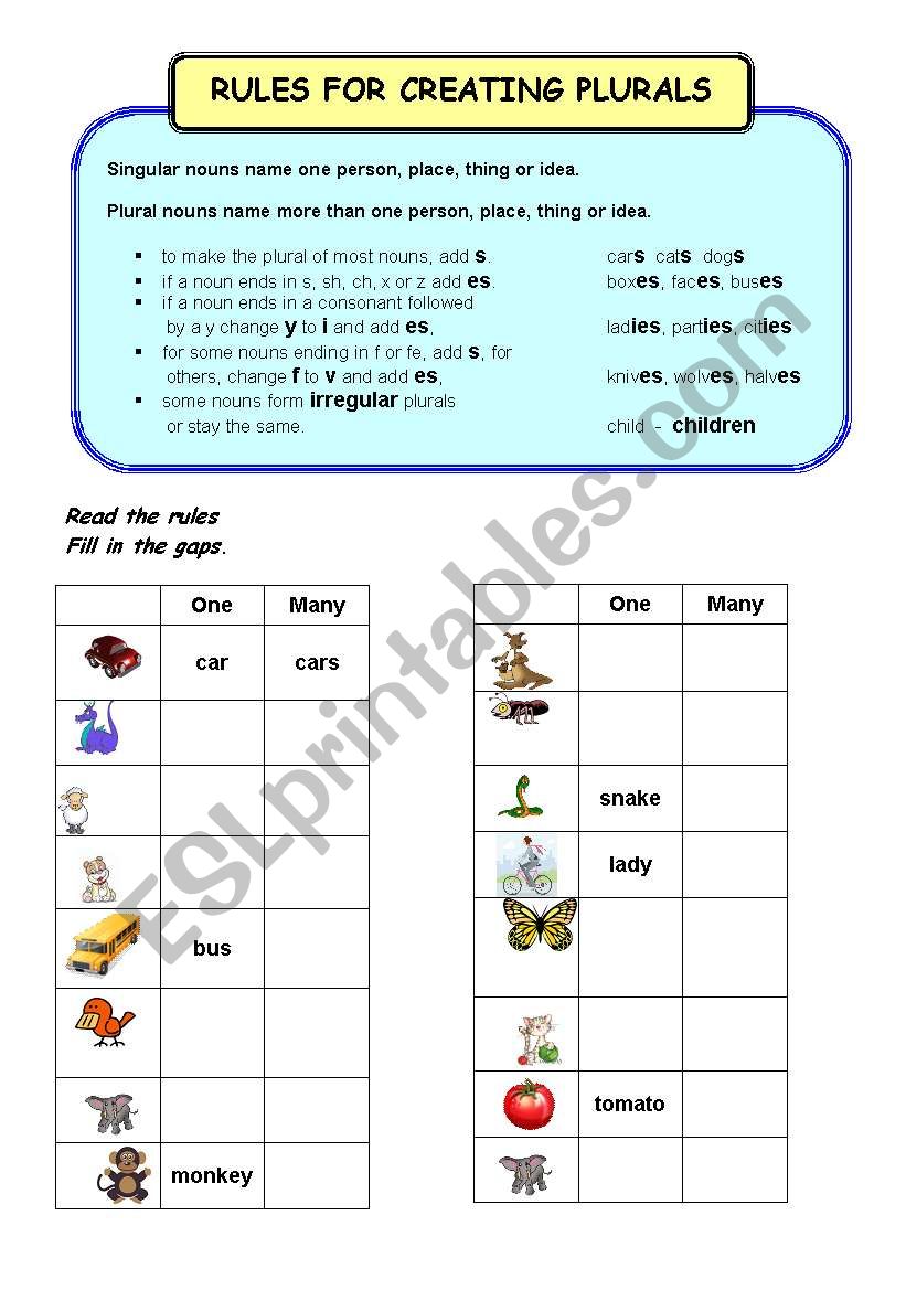 plurals worksheet