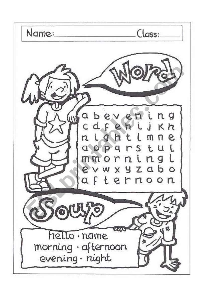 Word-soup parts of the day worksheet