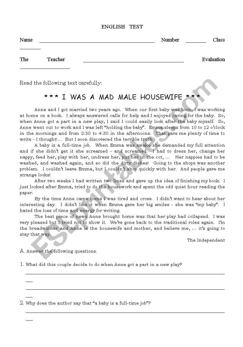 A Mad Male Housewife worksheet