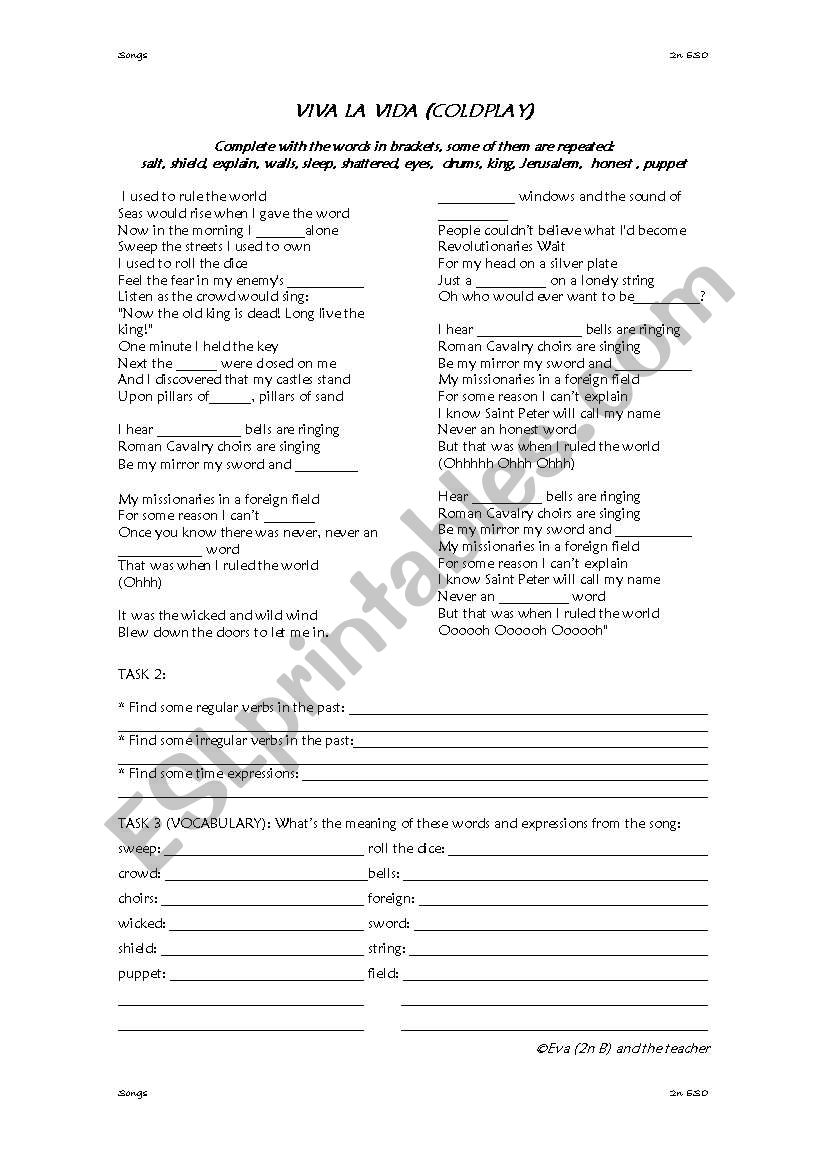 Viva la Vida (Coldplay) worksheet