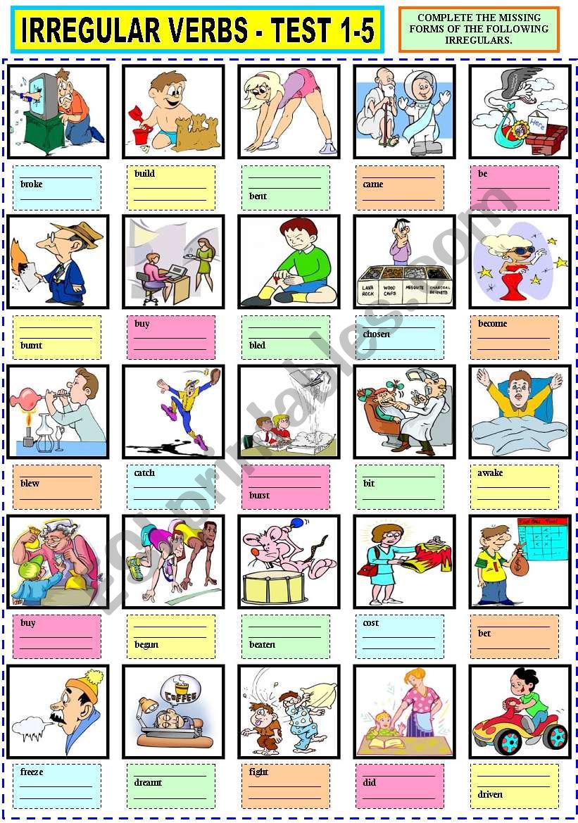 IRREGULAR VERBS TEST 1-5 worksheet