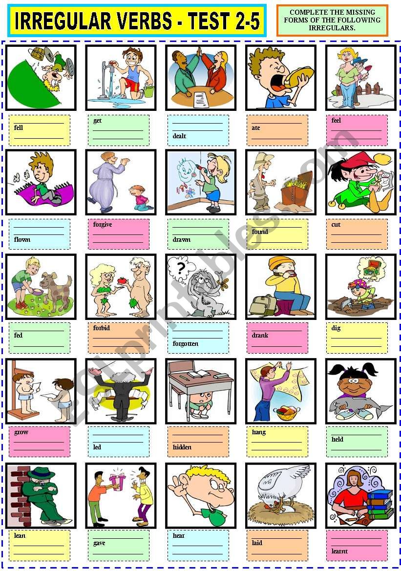 IRREGULAR VERBS TEST 2-5 worksheet