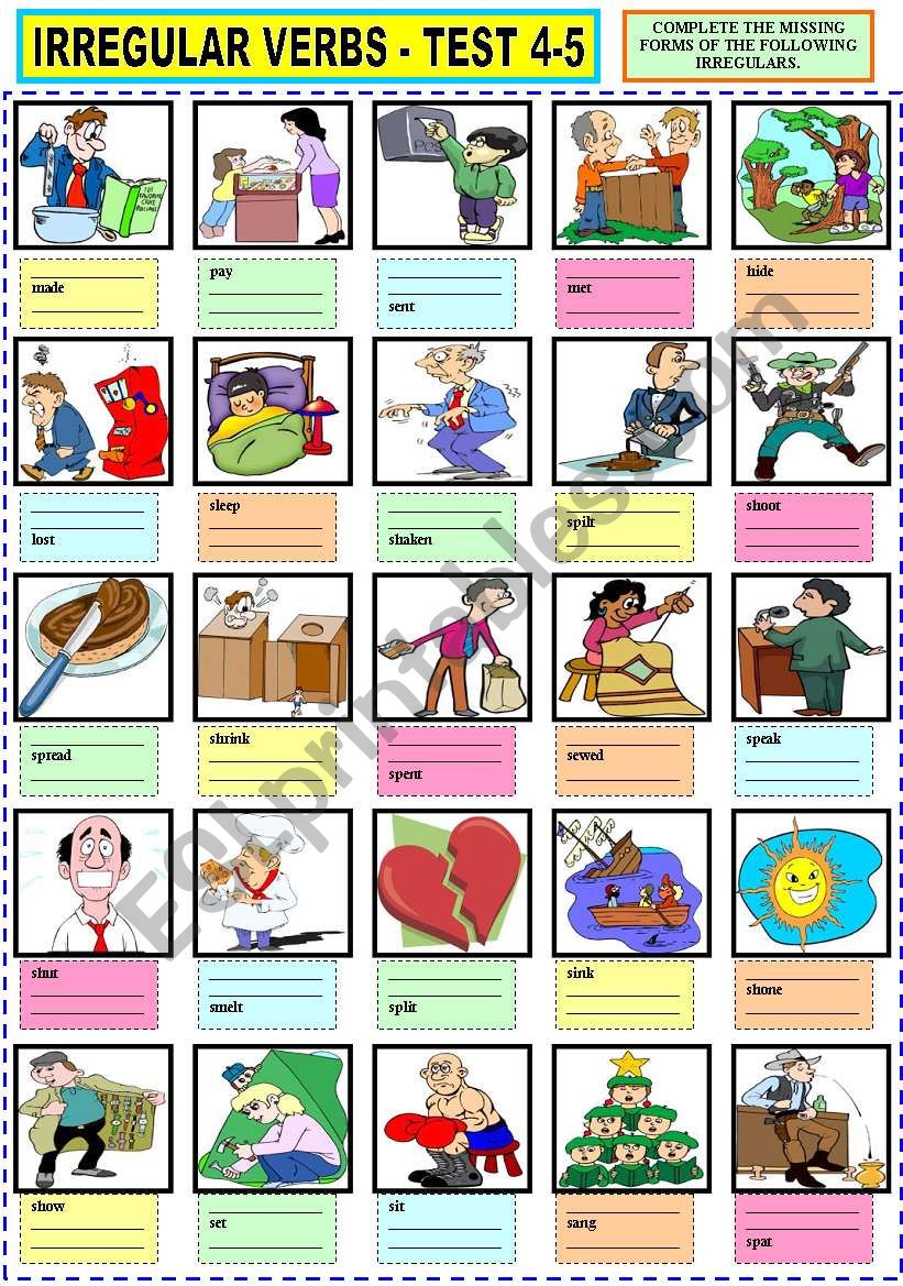 IRREGULAR VERBS TEST 4-5 worksheet