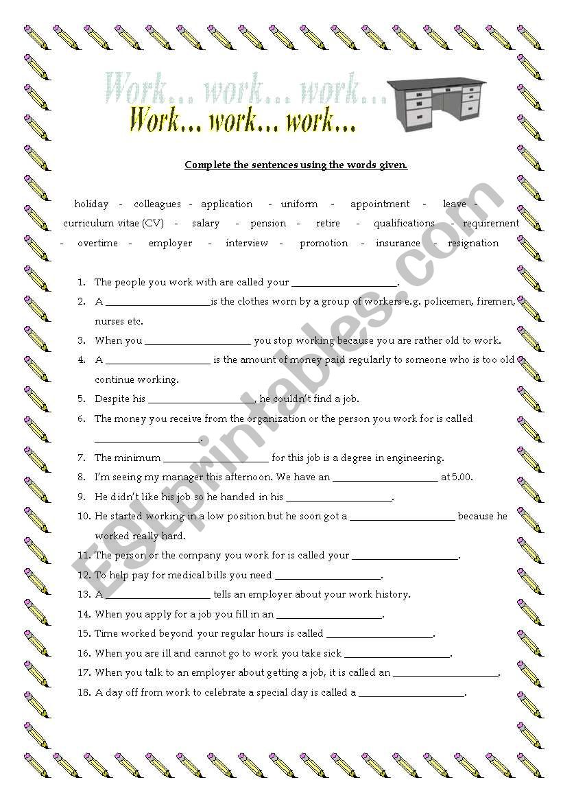 Workplace Vocabulary worksheet