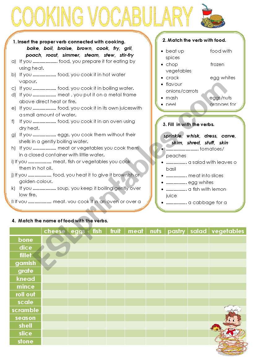 cooking verbs worksheet
