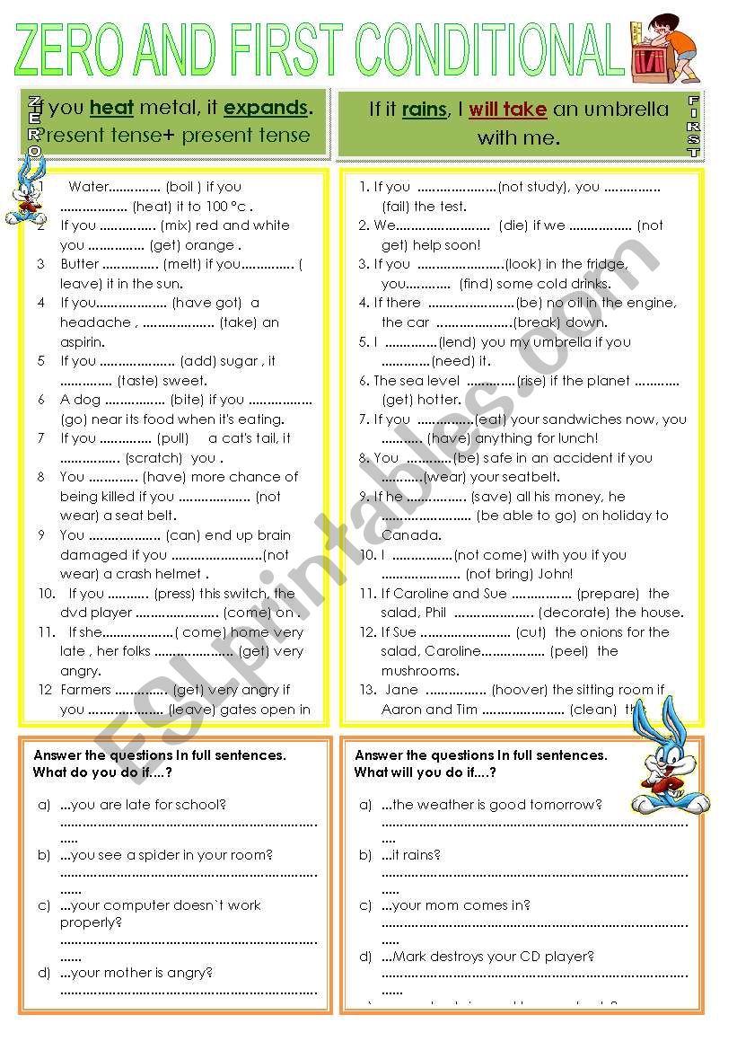 zero and first conditional worksheet