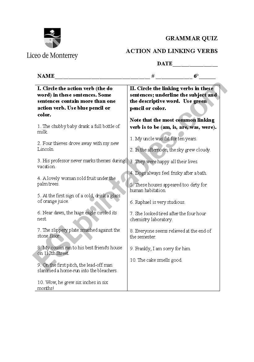 Action and linking worksheet