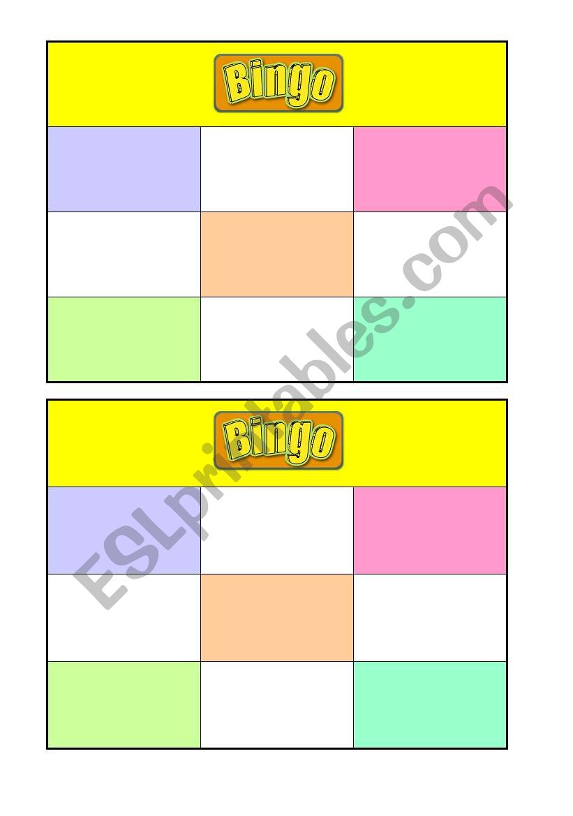 Bingo cards worksheet