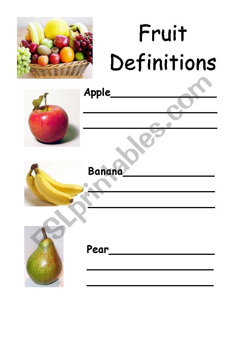 Fruit definitions worksheet