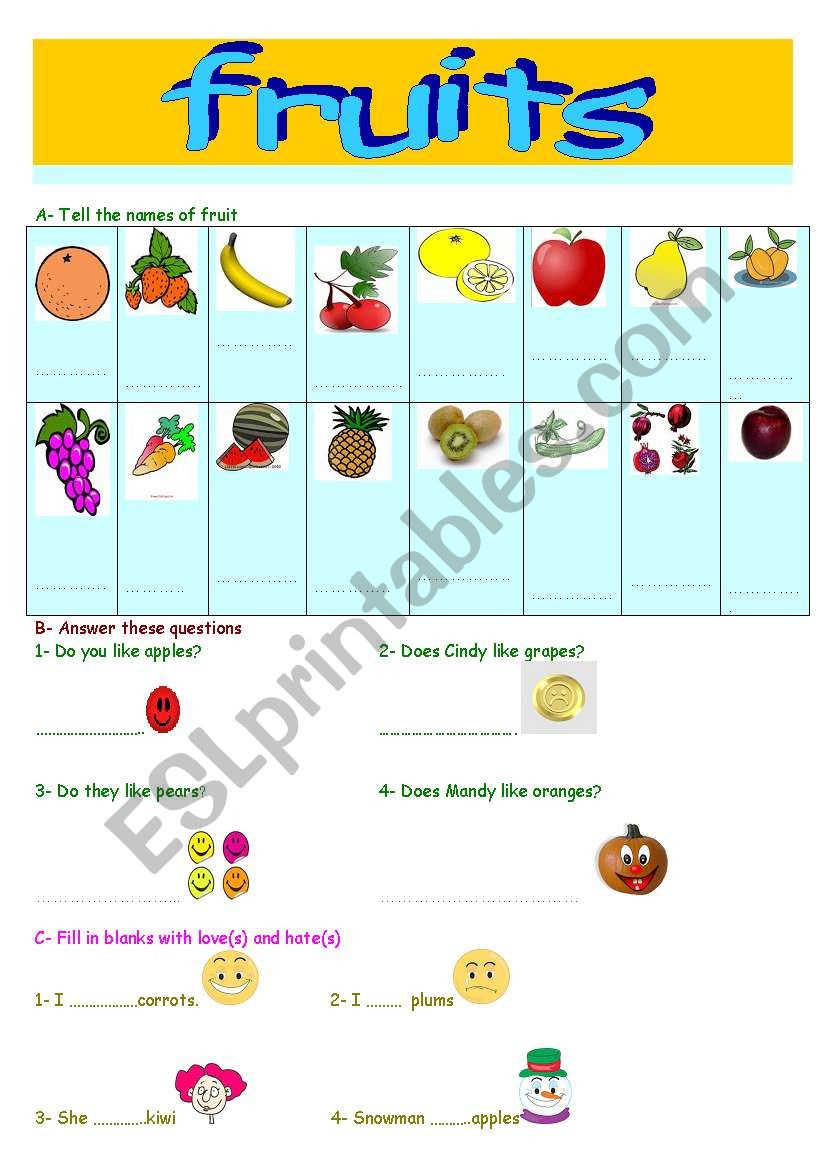 fruits worksheet