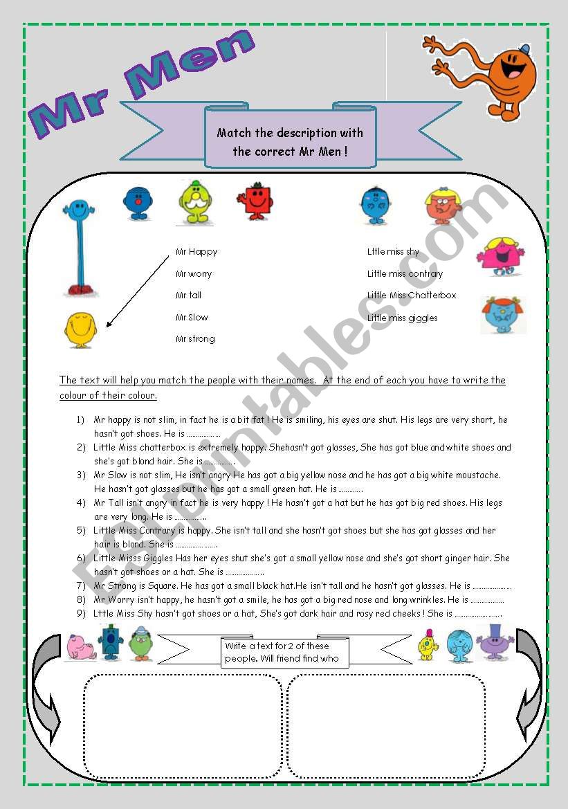 Mr Men and Little Misses worksheet