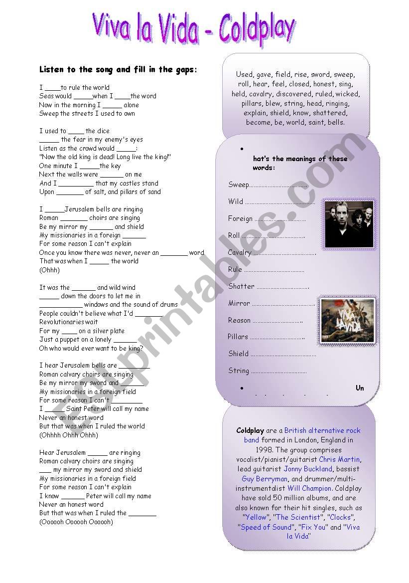 Viva la Vida - Coldplay worksheet