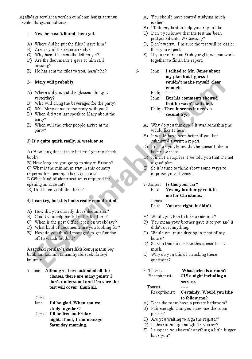 test worksheet