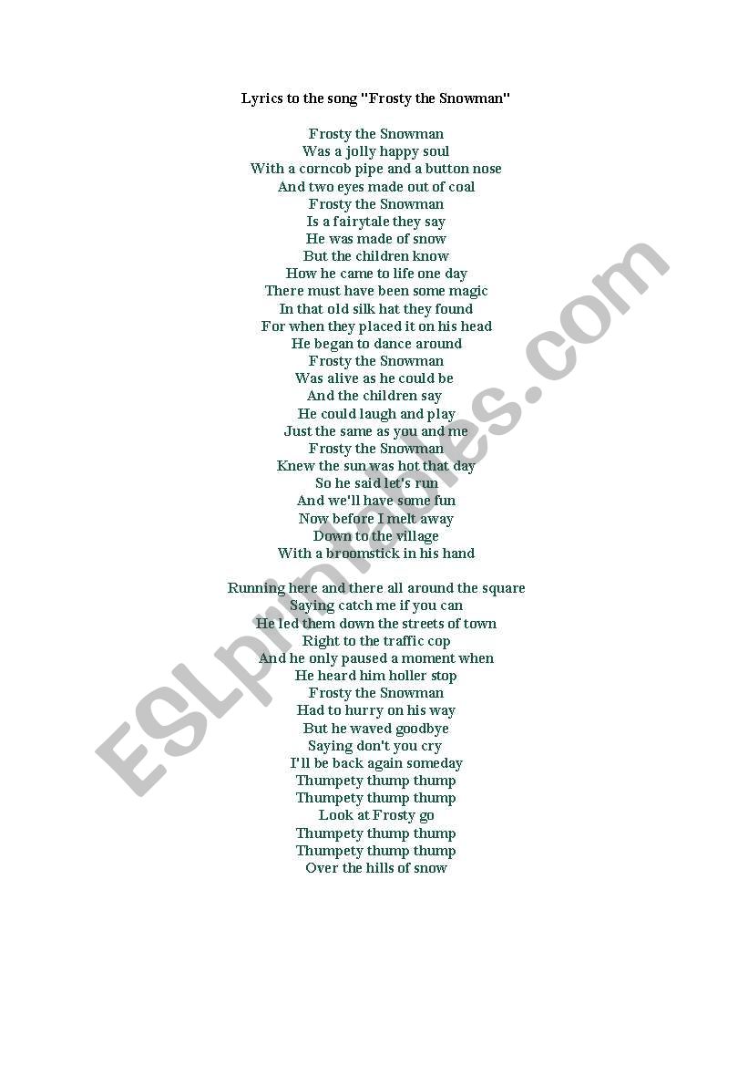 Frosty the Snowman: Song Lyrics