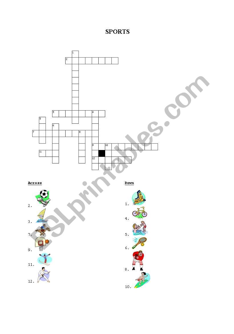 Crosswords about sports worksheet