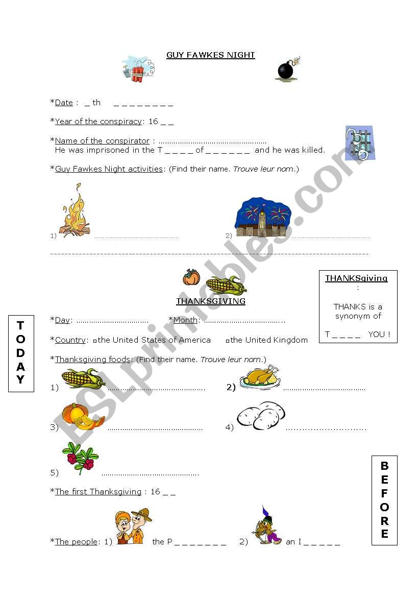 November celebrations worksheet