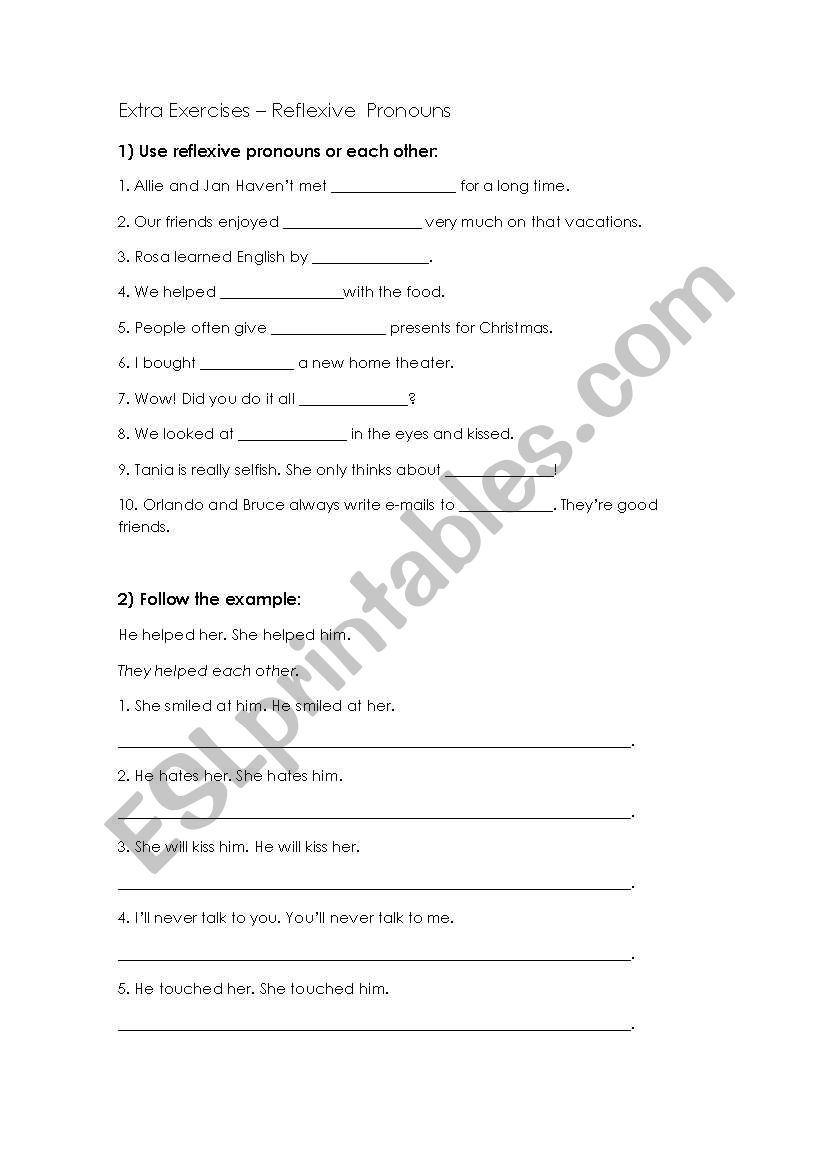 Reflexive Pronouns worksheet