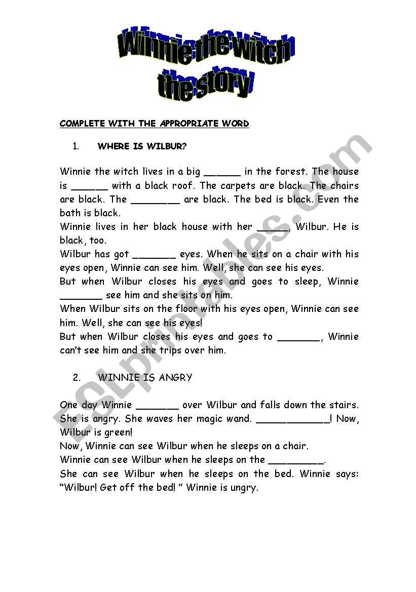 Winnie the witch story worksheet