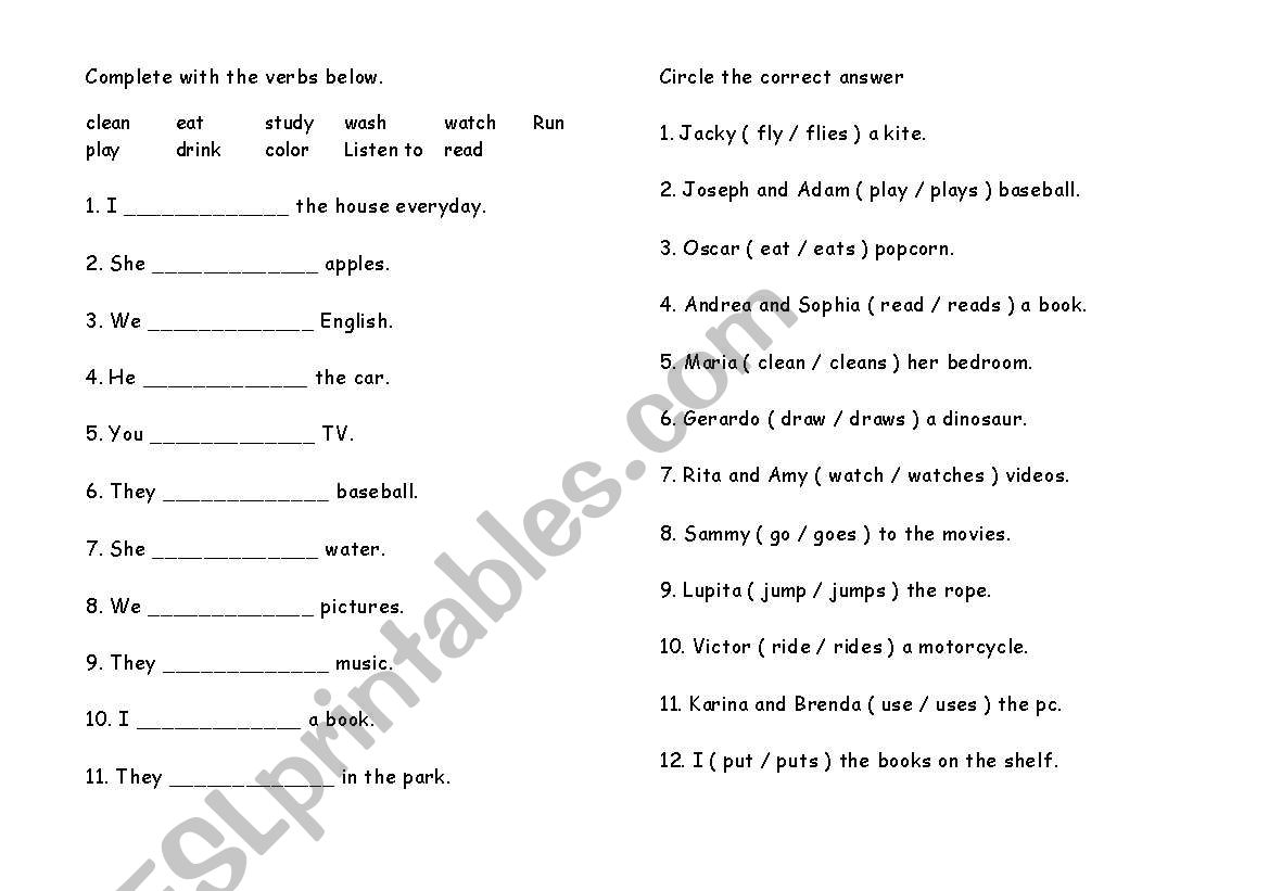 simple present worksheet