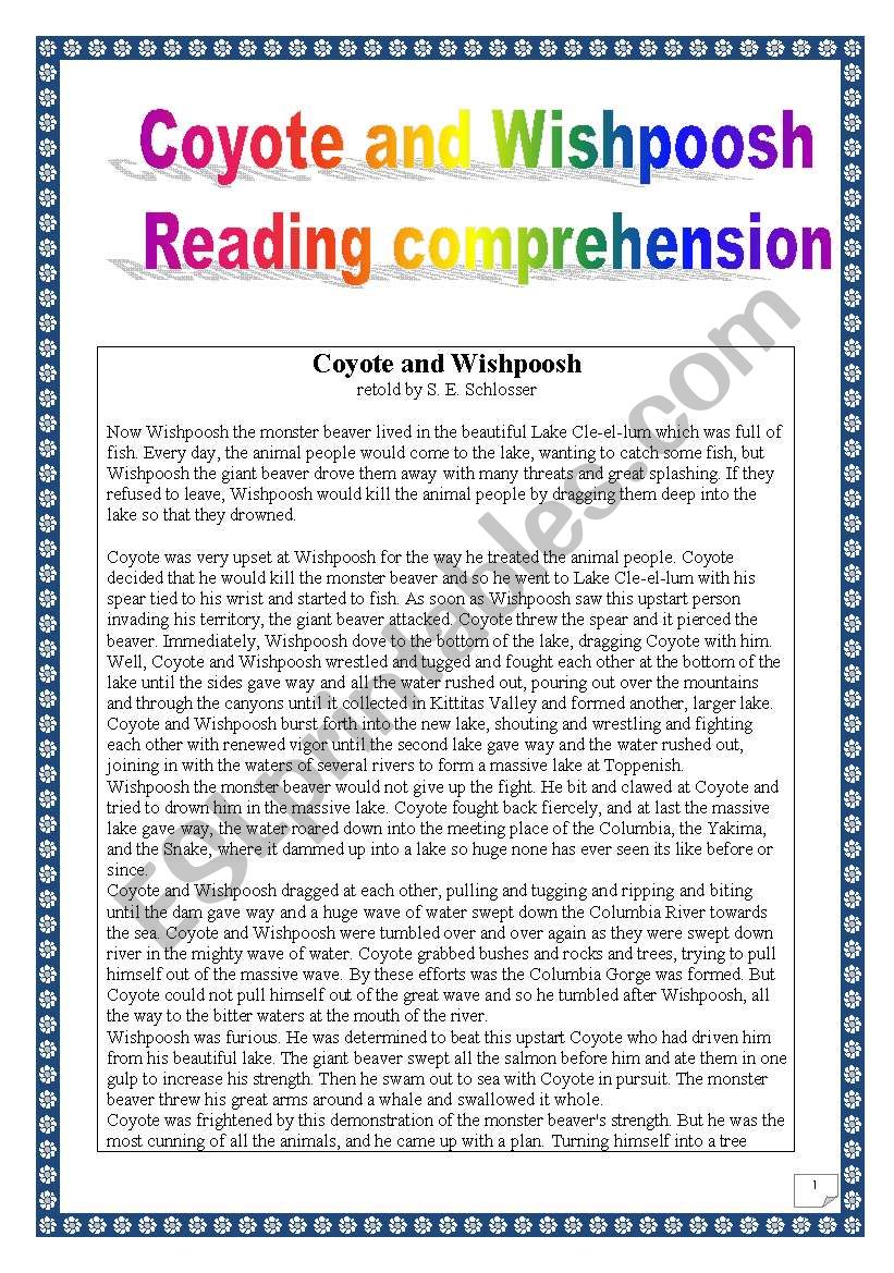 Coyote & Wishpoosh (reading comprehension project) (12 pages)