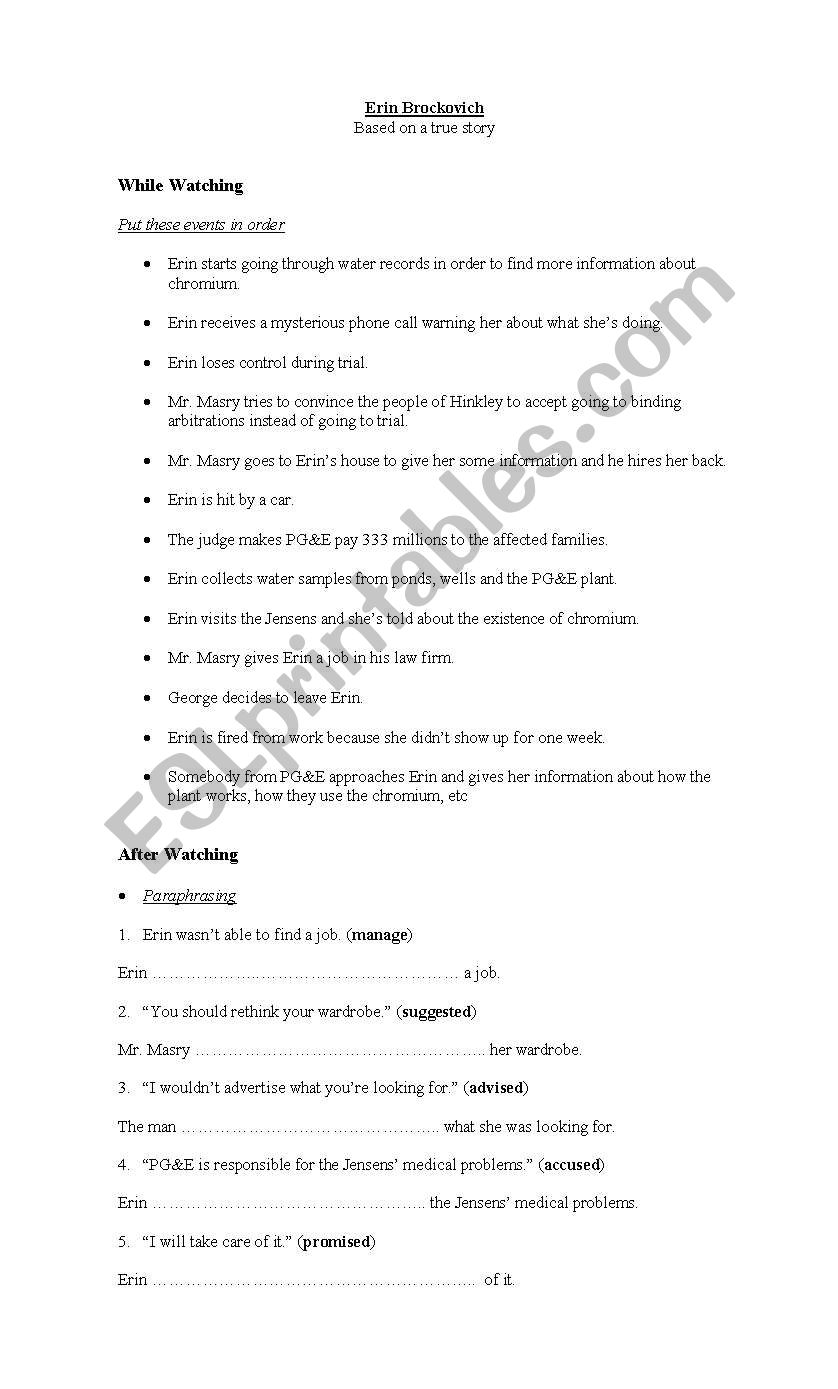 Erin Brokovich worksheet