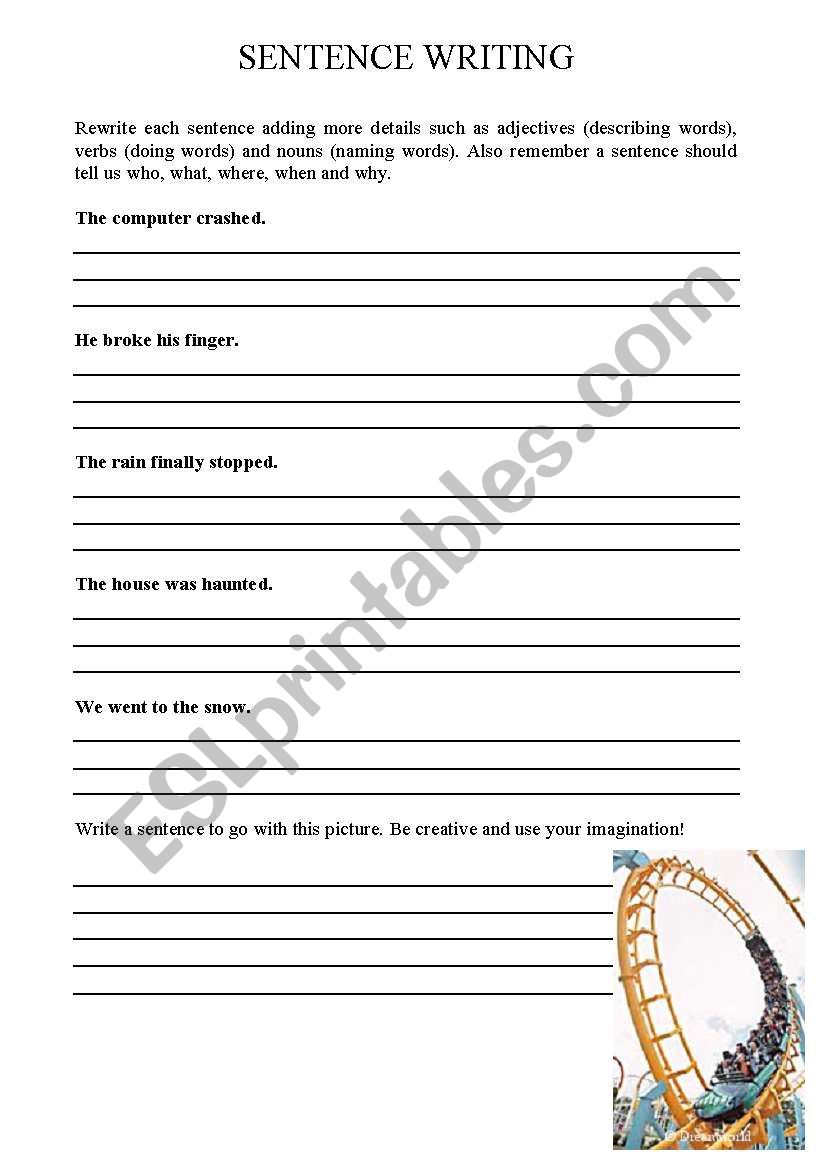 Sentence Writing worksheet