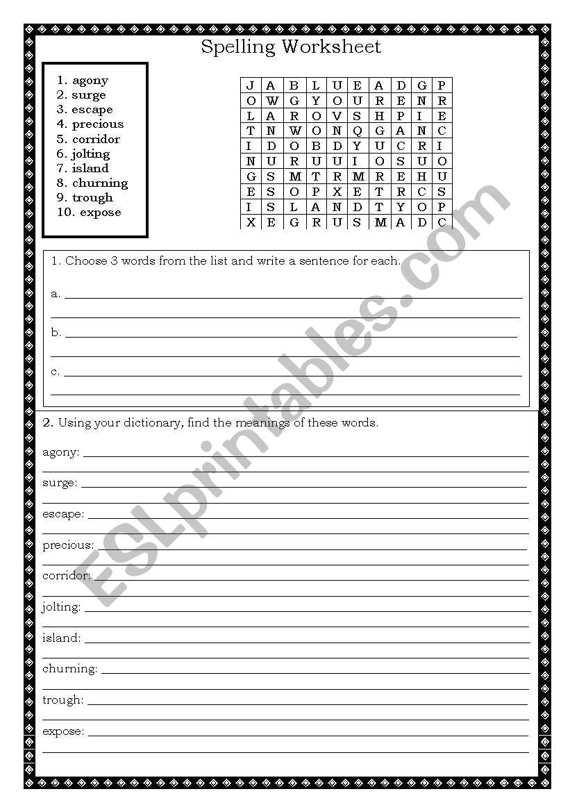 Sentence & Dictionary worksheet