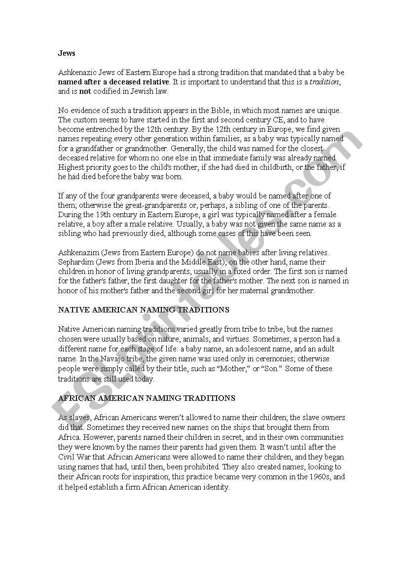 Naming Traditions(info gotten from the internet)